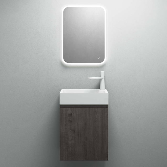 Mai & Mai Ensemble de Meuble de Salle de Bain Meuble sous Lavabo Suspendu Gris-brun 46x26x63cm avec Vasque et Miroir LED PS02 Mai & Mai Ensemble de Meuble de Salle de Bain Meuble sous Lavabo Suspendu Gris-brun 46x26x63cm avec Vasque et Miroir LED PS02