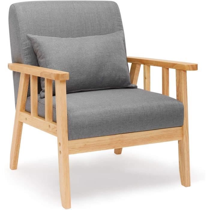 Fauteuil Salon, Chaise Rétro avec Oreiller, Convient au Chambre à Coucher Salon Balcon Bureau, Gris Foncé - MONDEER