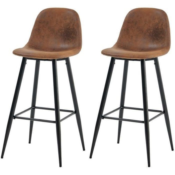 MEUBLES COSY Lot de 2 tabourets de bar industriels avec dossier en suédine pieds en métal noir - CHARLTON BAR