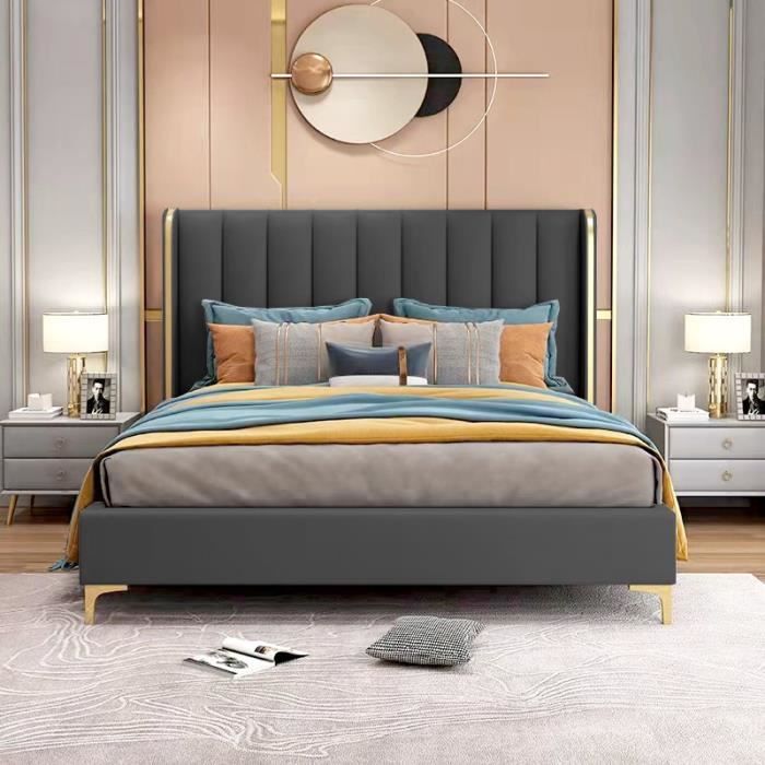 lit design contour or avec sommier diana - pu noir - 180x200
