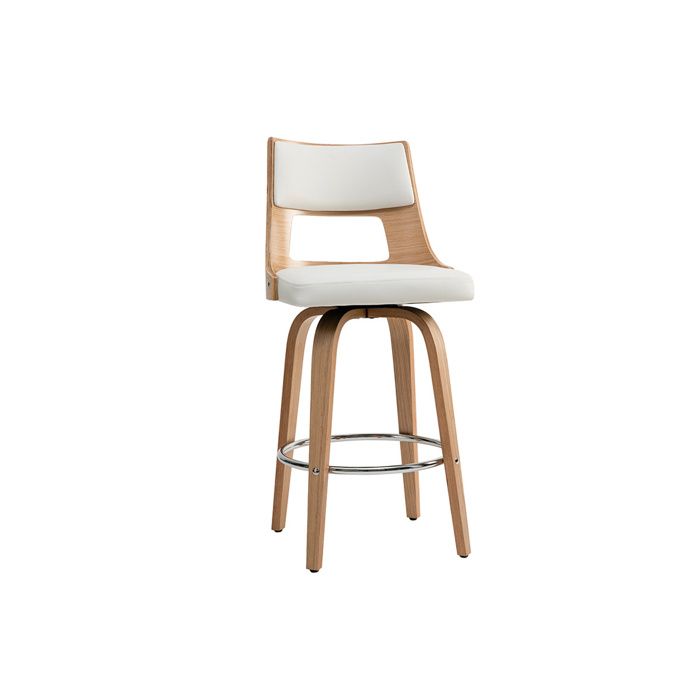 Miliboo - Tabouret de bar scandinave pivotant blanc et bois clair GARBO