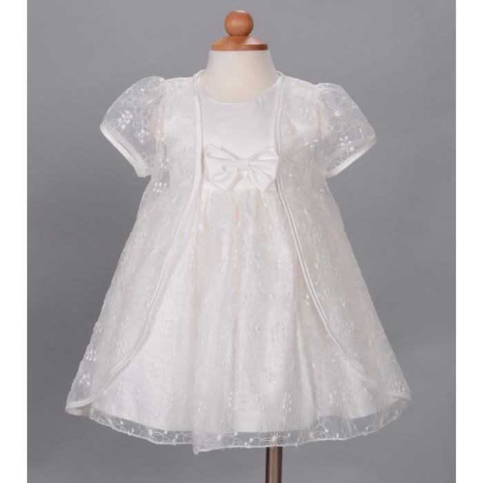 Robe De Bapteme Avec Cap Pour Bebe Fille Ivoire Cdiscount Pret A Porter
