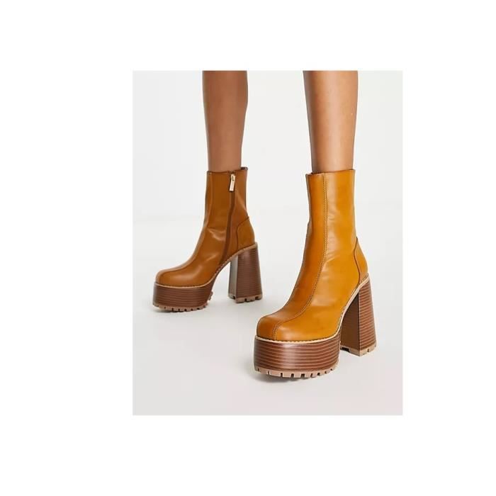 asos design bottines emotive high-heeled platform ankle boots in tan boots chaussures femmes