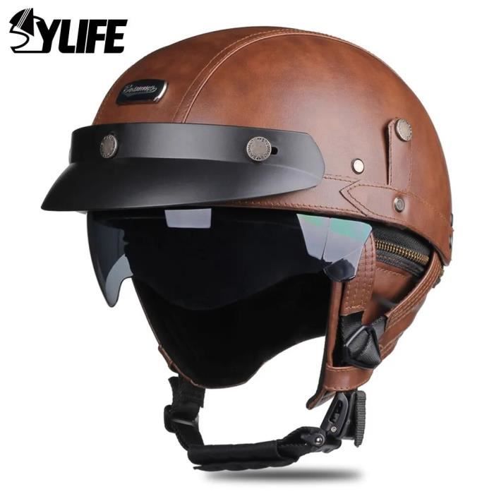 Casque Moto Demi-jet Polypropylène Unisexe Taille Ajustable 55-60cm, Léger