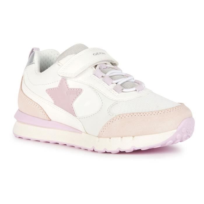 Geox Basket GEOX J Fastics Girl - Fille - Cuir - Blanc/Rose - Lacets