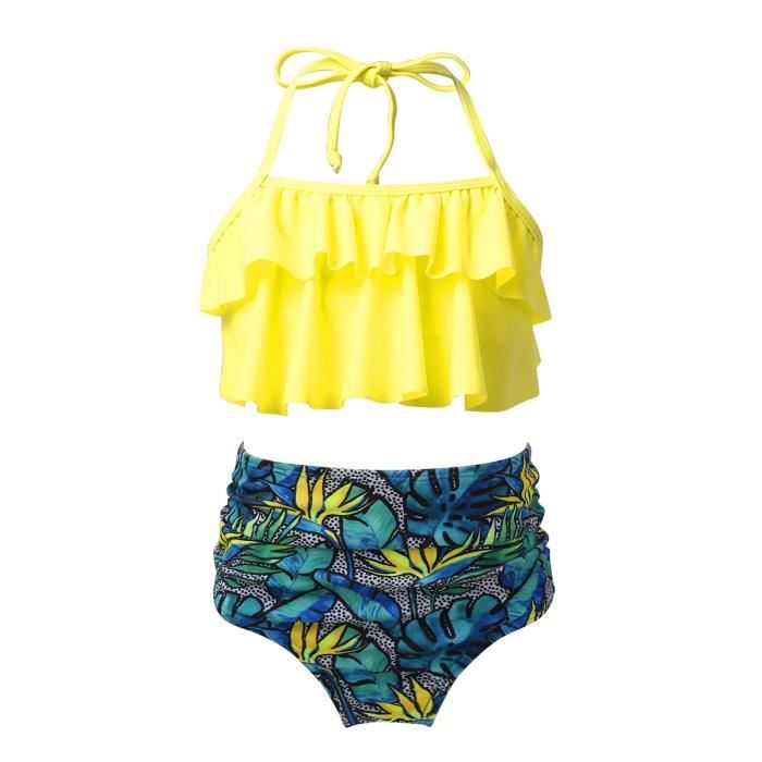 Maillot De Bain 2 Pièces Fille Ado - Haut Débardeur Et Short, Motif Hawaïen, Pour Plage Et Sport