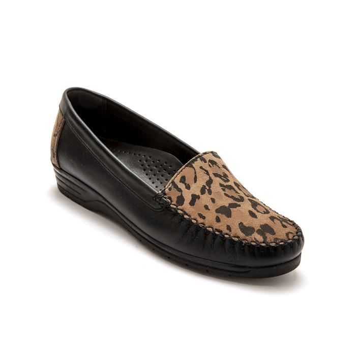 Mocassins Femme PEDICONFORT Ultra souples Largeur Confort Noir et Imprime Leopard Imprime leopard Cdiscount Chaussures