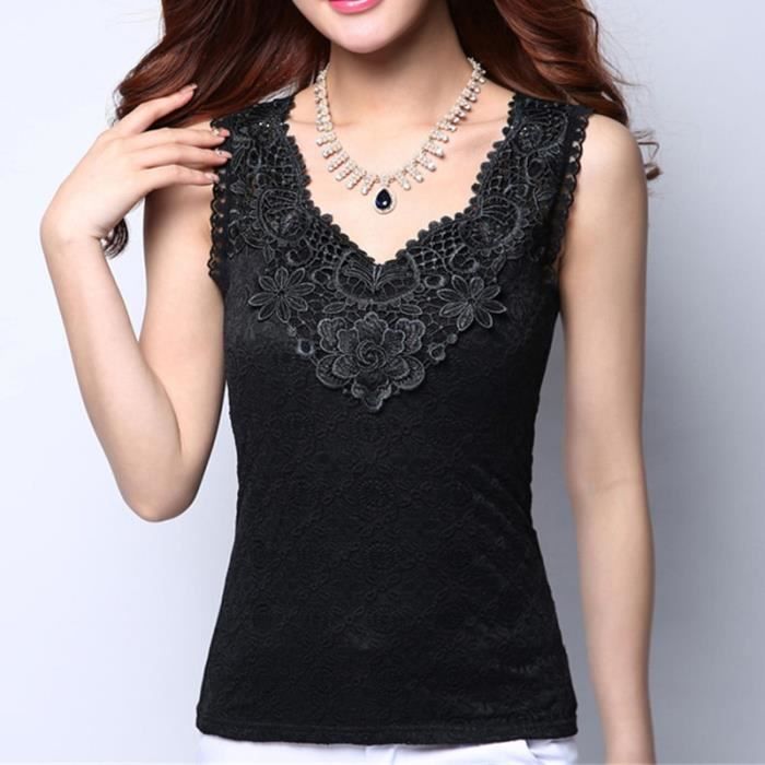Blouse femme,Chemisier en dentelle sans manches pour femme, haut