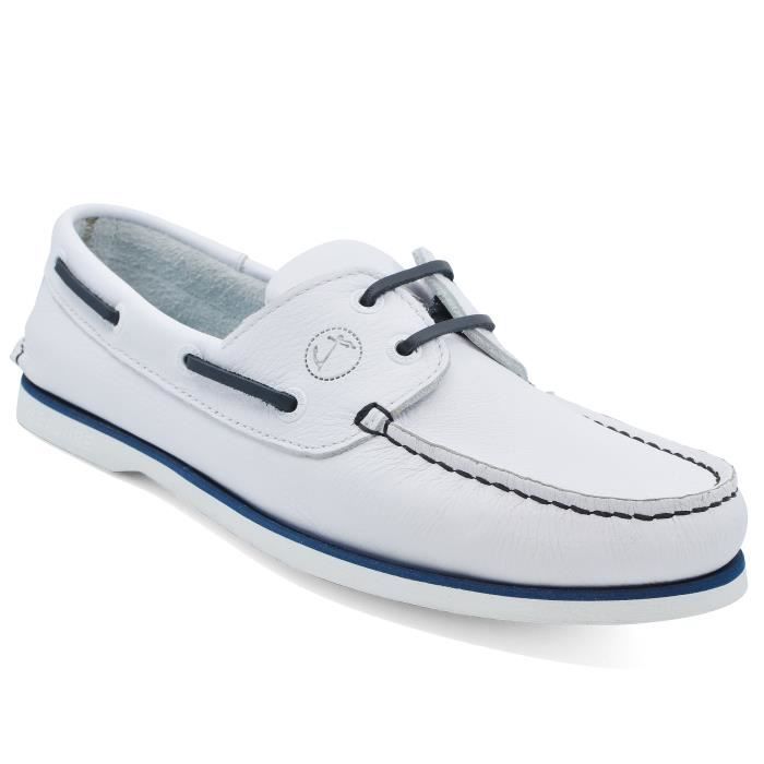 Chaussures Bateau Homme Seajure Sauvage Cuir Blanc et Bleu Marine Blanc -  Cdiscount