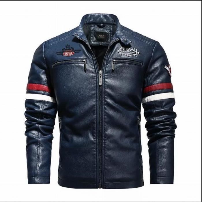 Style Vintage Motard Blouson Moto Cuir Homme Biker - Capuche, Doublure Velours Chaud, Style Motard Vintage Veste Moto Cuir Véritable