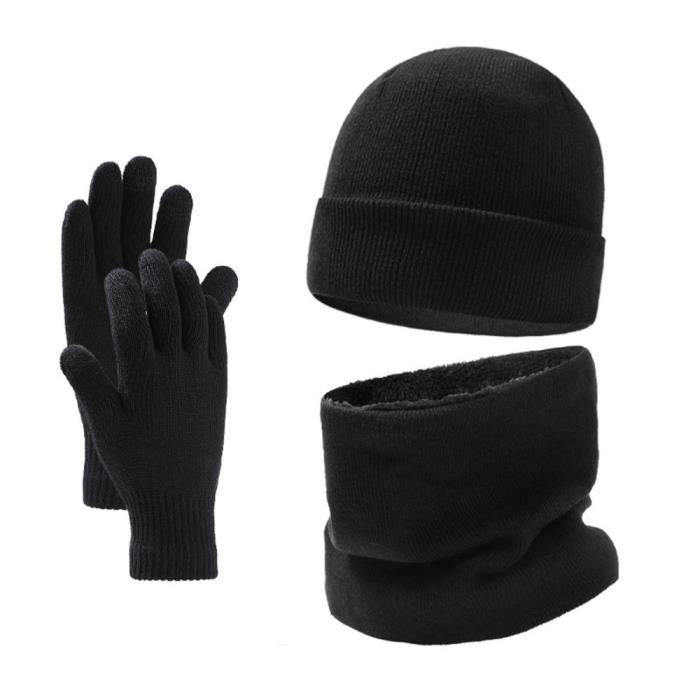 Bonnet d'hiver écharpe écran tactile gants ensemble hommes femmes bonnet  gants cache-cou ensemble chaud tricot polaire doublé Noir Noir - Cdiscount  Prêt-à-Porter