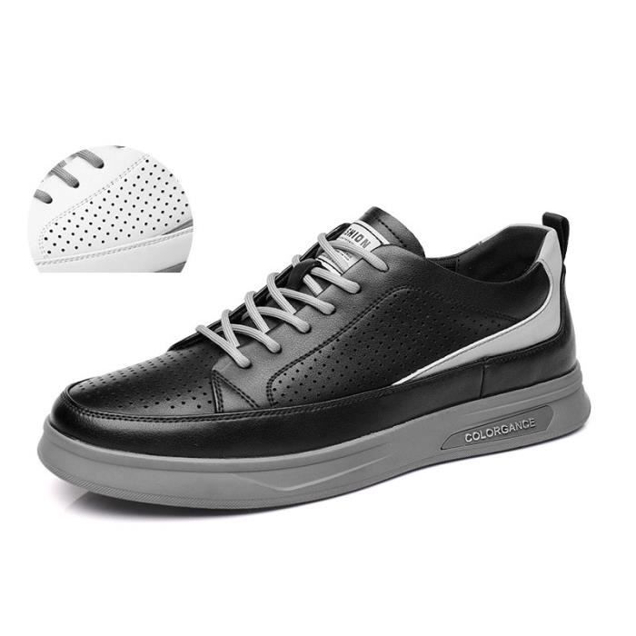 Baskets Homme en Cuir Noir Aéré avec Lacets Confortable et Bicolore