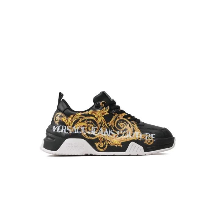 Sneakers en cuir imprim Versace Jeans Homme Noir Lacets