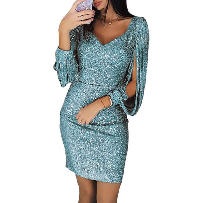 Robe à Paillettes Années 20 - Style Flapper Gatsby - Pour Soirée, Halloween, Carnaval - Manches Courtes Avec Franges - 7