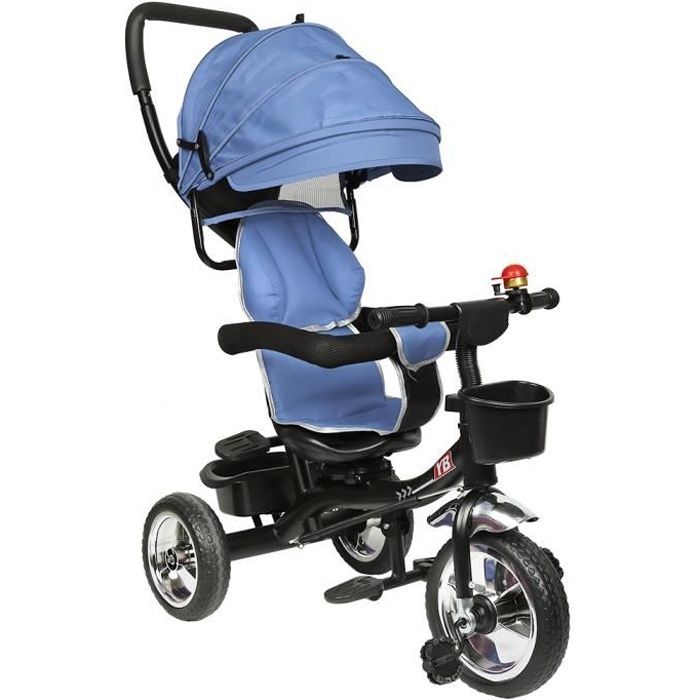Tricycle Velo Avec Repose Pieds De 1 A 5 Ans Bleu Auvent Et Barre A Pousser Cdiscount Jeux Jouets