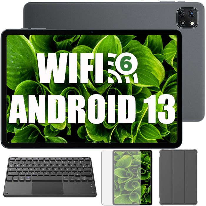 Oscal Pad 50 WiFi Tablette Tactile 10.1 HD+ IPS Android 13 2.4G+5G WiFi 6 RAM 6 Go ROM 64 Go-SD 1 To 5100mAh Gris Avec Clavier K1
