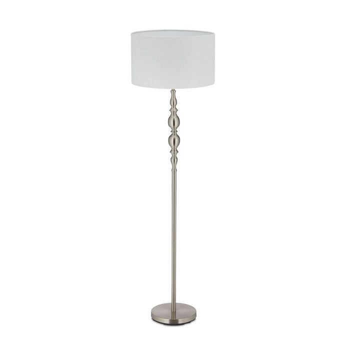 Relaxdays Lampe droite de salon E27 câble abat-jour en tissu D 40 cm lampadaire vintage 43 cm de haut blanc doré