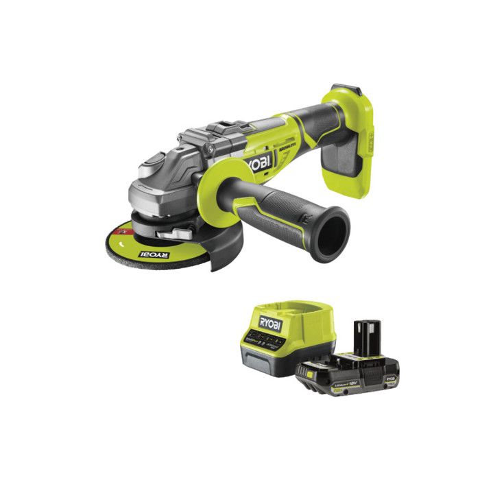 Pack RYOBI Meuleuse d'angle R18AG7 0 Brushless 18V One+ 1 batterie 2.0Ah 1 chargeur rapide RC18120 120