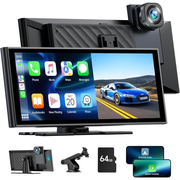 Hodozzy 4K Moniteur Portable Autoradio Ecran Carplay Android Auto Display ADAS Écran Tactile IPS 10,26 Pouces Bluetooth Caméra Avant et Arrière Enregistrement Vidéo en Boucle, Mirror Link FM/AUX/SD
