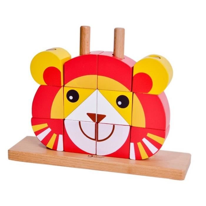 Jouet bébé - Puzzle en bois vertical - Lion Rouge dès 18 mois