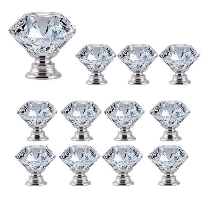 Lot De 10 Boutons De Tiroir En Verre Cristal Transparent De 30