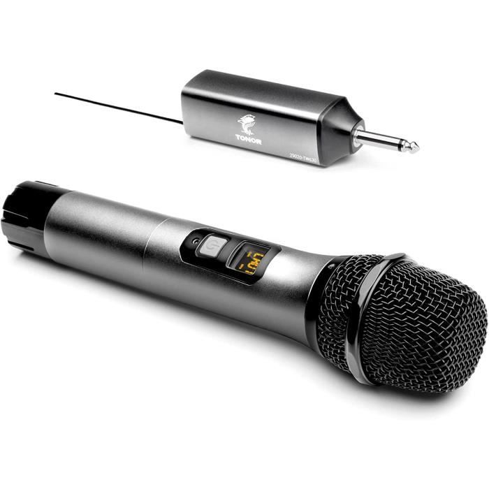 Microphone Sans Fil Double (2 Micros) - Système VHF Avec Récepteur - Pour Karaoké, Mariage, Discours, Classe - Portée Environ 50m