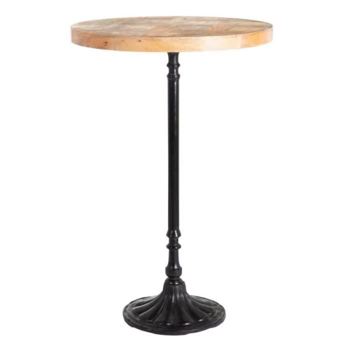 table haute ronde bois/métal scuplté - saly - l 70 x l 70 x h 107