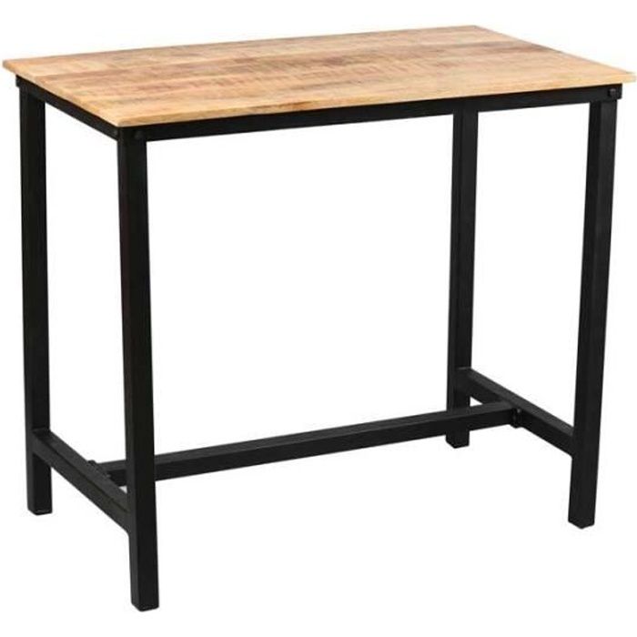 Table Mange Debout Acier Noir Bois Massif Chalerston L 120 X L 70 X H 105 Cdiscount Maison