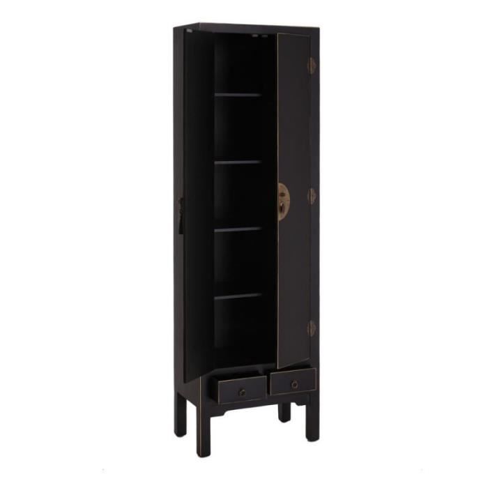 armoire lingère 2 portes, 2 tiroirs noire meuble chinois - pekin - l 55 x l 33 x h 185