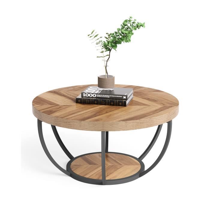 Table D'appoint Ronde En Forme De C – Bois Noyer Et Acier – ZOYIZEN – Petite Table Basse