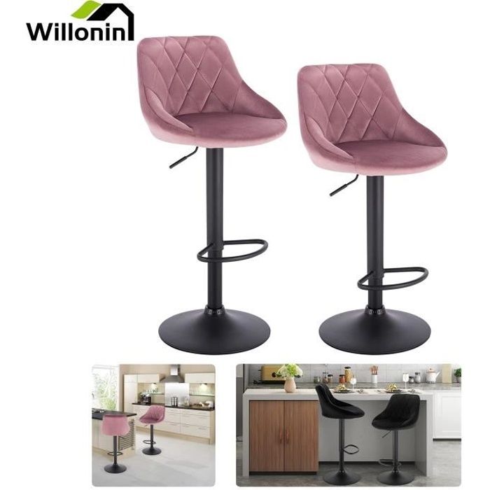 Willonin® Lot de 2 Tabouret de bar pour salle à manger Rose Assise 35x37cm Chaise doux scandinave