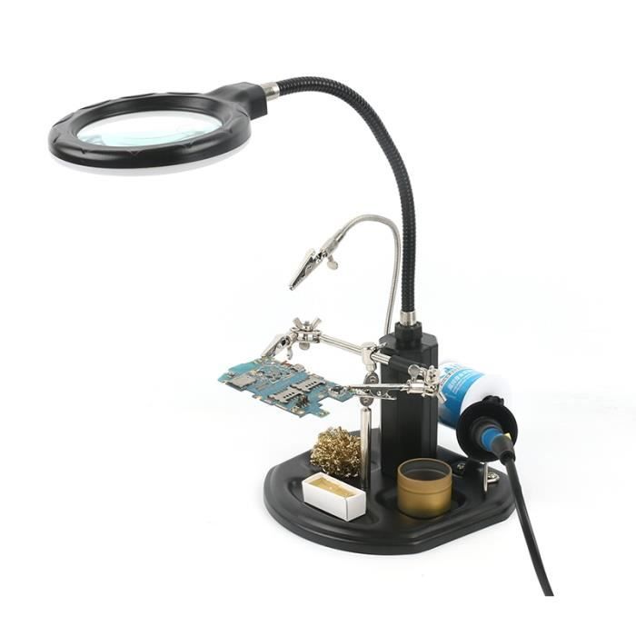 Station Loupe LED 2.5X 7.5X 10X Avec Bras Flexible - Aide Soudure, Modélisme, Bijouterie Prise EU