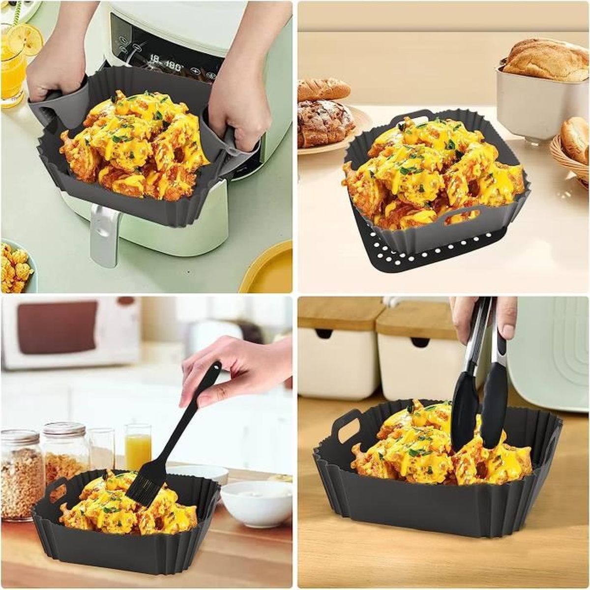 SHEPIN Panier En Silicone Pour Friteuse à Air Avec 2 Gants De Four Pot
