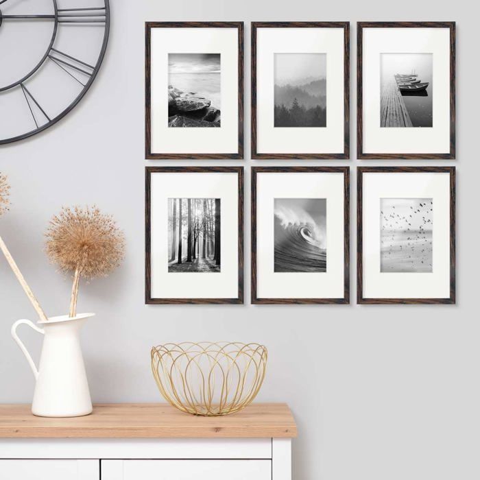 Cadre A4 21 x 30 bois MDF chêne foncé, lot de 6 cadres photo avec passe ...