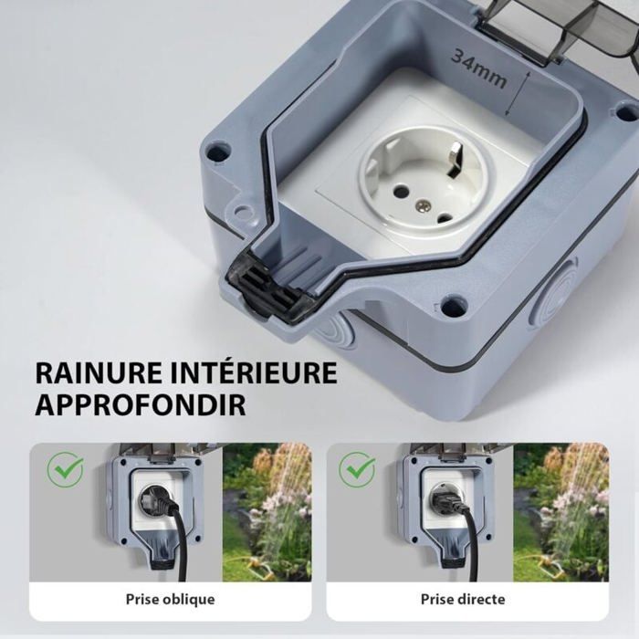 Prise Extérieure Etanche IP66 Prise Electrique Murale pour Courant et Volet de Protection Prise Etanche Extérieure Prise Murale avec Anti-Poussière Verrouillable pour Garage, Piscine, Gardin,Noir