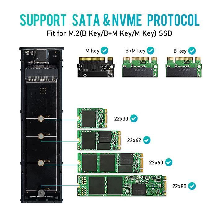 Case SSD M2 rouge - Boîtier externe hd pour disque dur SSD M.2 NVMe 10Gbps,  double protocole, PCIE-NGFF SATA, - Cdiscount Informatique