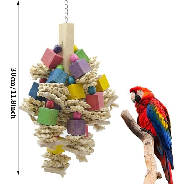 Grand oiseau perroquet jouets, blocs de bois multicolores oiseau Mâchant  Jouet perroquet Cage Toy pour aras Co Os Gris Africain Et Grand Perroquet  Moyen Oiseau Hi