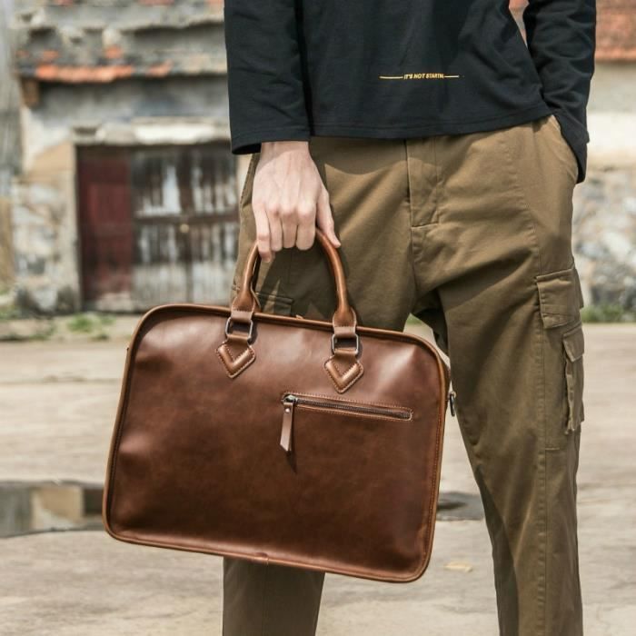 Caf Porte documents Vintage en cuir pour hommes sac