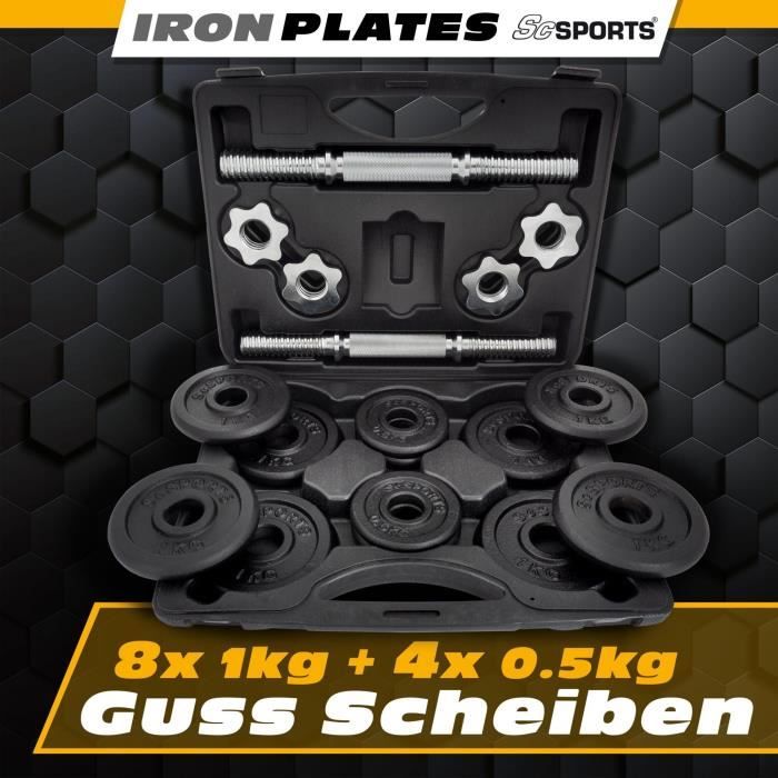 Set D'haltères Maison 30kg - Barre + Disques Plastifiés - Acier Chromé - Pour Musculation, Fitness