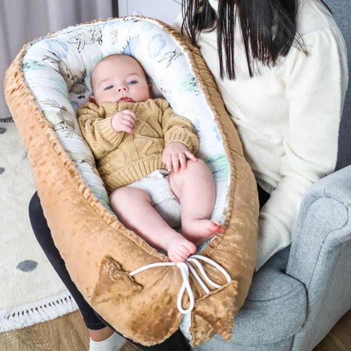 Réducteur Lit Bébé 90x50 cm - Cocoon Cale Bebe pour Lit Baby Nest Coton  avec Minky Hibou Gris
