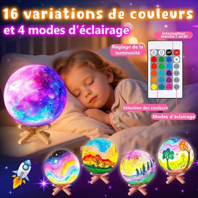 Kit Peinture Lampe Lune DIY – 15 Cm – 12 Peintures, Pinceaux, Base Bois – Veilleuse – Cadeau Fille 5-12 Ans