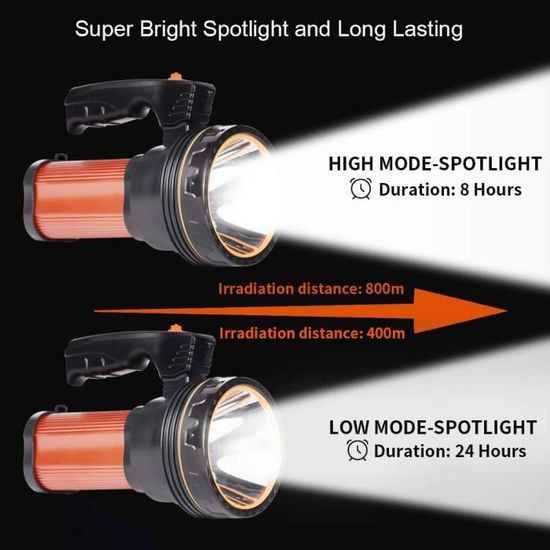 Lampe torche rechargeable Af-Wan portable puissante à LED super lumineuse  9000 mAh 7000 lumens avec lumière latérale Étanche charge USB Charge  téléphone : : Bricolage