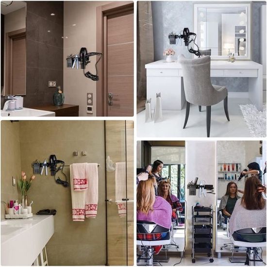 Support Mural Sans Perçage Pour Sèche-Cheveux Et Lisseur - Porte Cheveux Organisateur Avec Range-Câbles, Idéal Salle De Bain