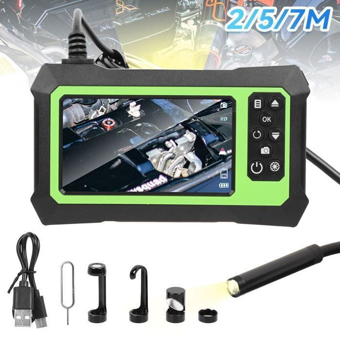 Endoscope numérique industriel HD 1080p, caméra d'inspection endoscopique IPS 4,3 pouces avec guide-fil portable étanche IP67, 8 LED et câble semi- rigide