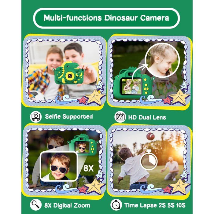 Appareil Photo Instantané Enfant Dinosaure – Écran 2,4 Pouces, Vidéo 1080p, Impression Sans Encre – Cadeau 3-14 Ans - 11