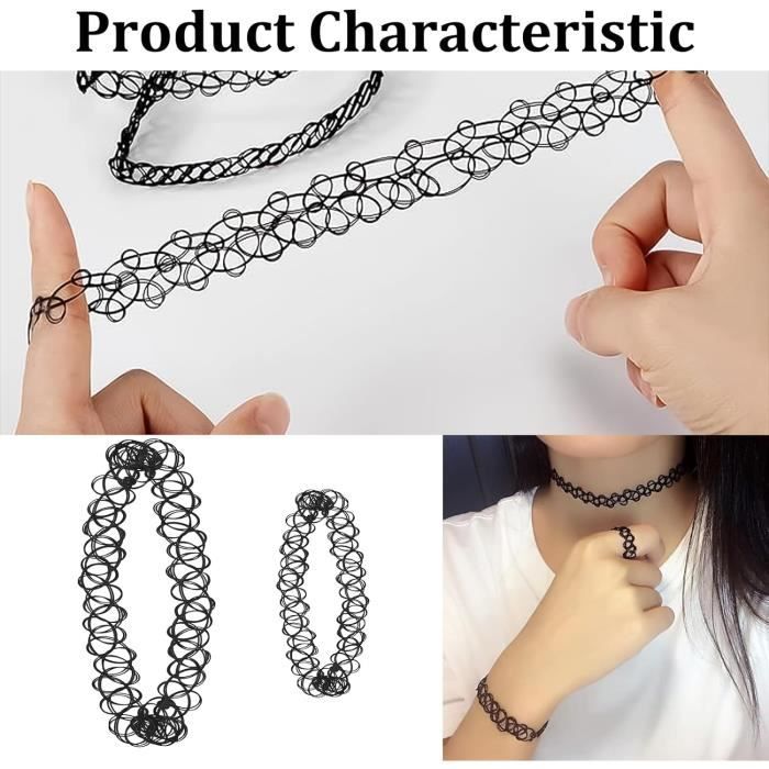 Lot De 3 Chaînes De Tatouage Noires - Collier Ras Du Cou Vintage En Tissu Creux Pour Femmes Et Hommes (hombique, étoile, Perles