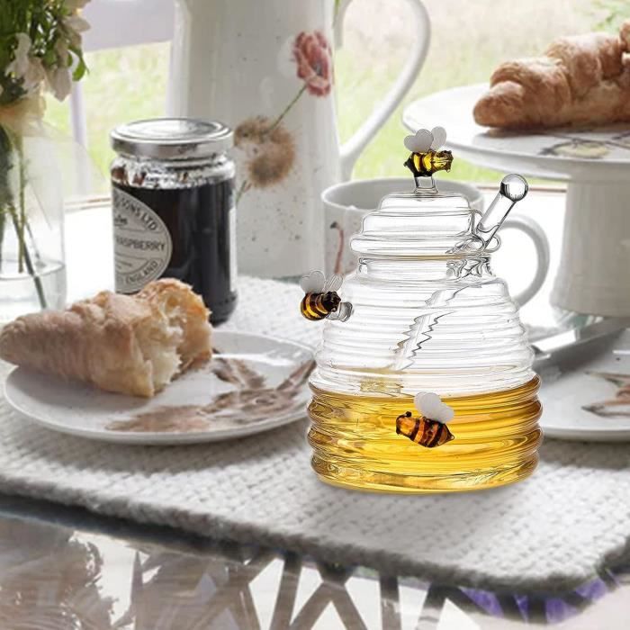 Pot à Miel En Verre Avec Couvercle Et Ouverture Pour Cuillère - Récipient Transparent Pour Miel, Sirop Et Sauces