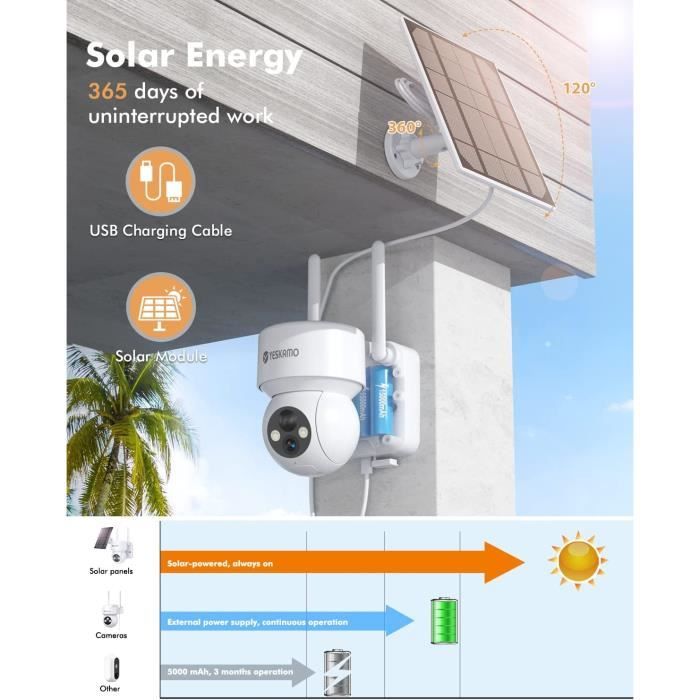 Caméra de Surveillance 2K HOOISE - WiFi, Extérieure, Solaire
