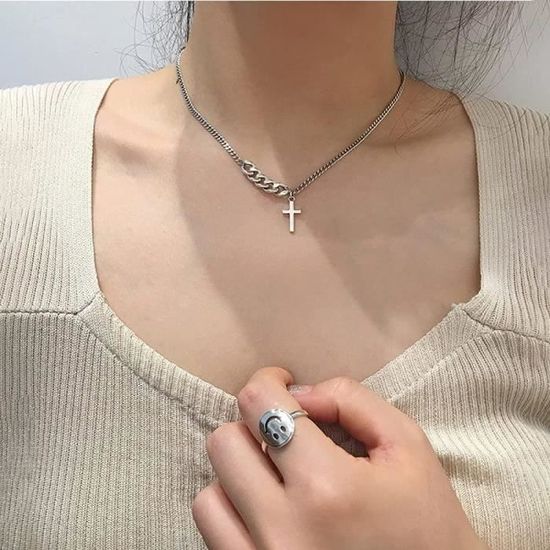 Femme Argent Sterling 925 Plaqué Couronne Bague croix Jésus Collier Pendentif 18" Femme Argent Sterling 925 Plaqué Couronne Bague croix Jésus Collier Pendentif 18"