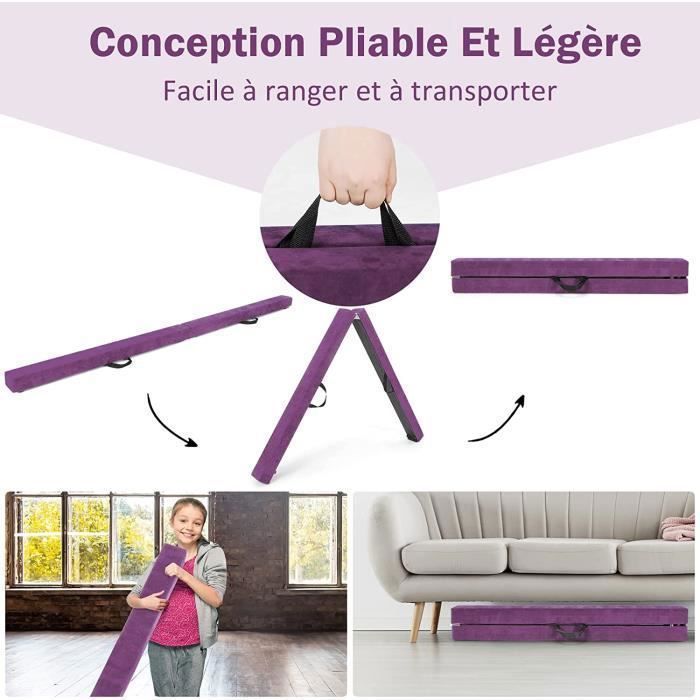 Poutre D'équilibre Pliable 270 Cm - Pour Gymnastique à La Maison - Surface Suède Antidérapante - Enfant Et Adulte - GOPLUS